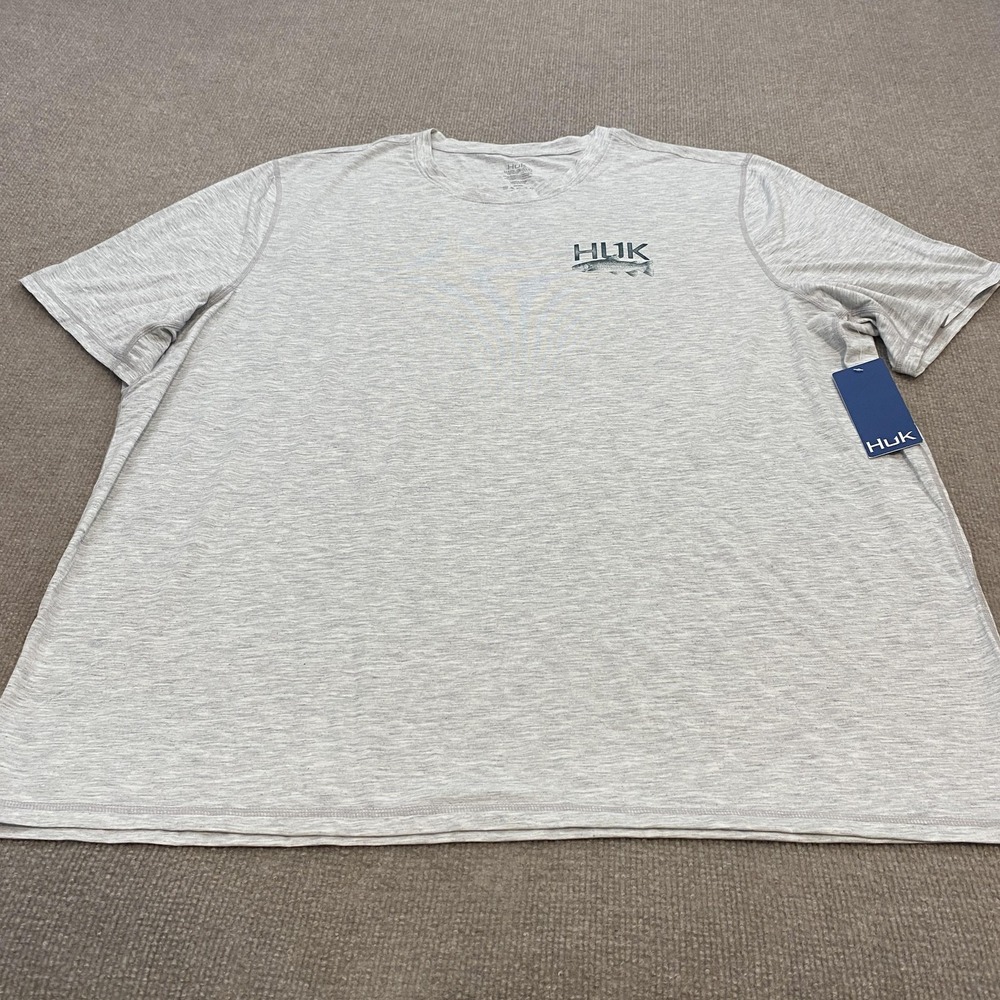 Huk Shirt Mens 3XL Gray Drift SS Graphic Crew Fishing Performance Short Sleeve